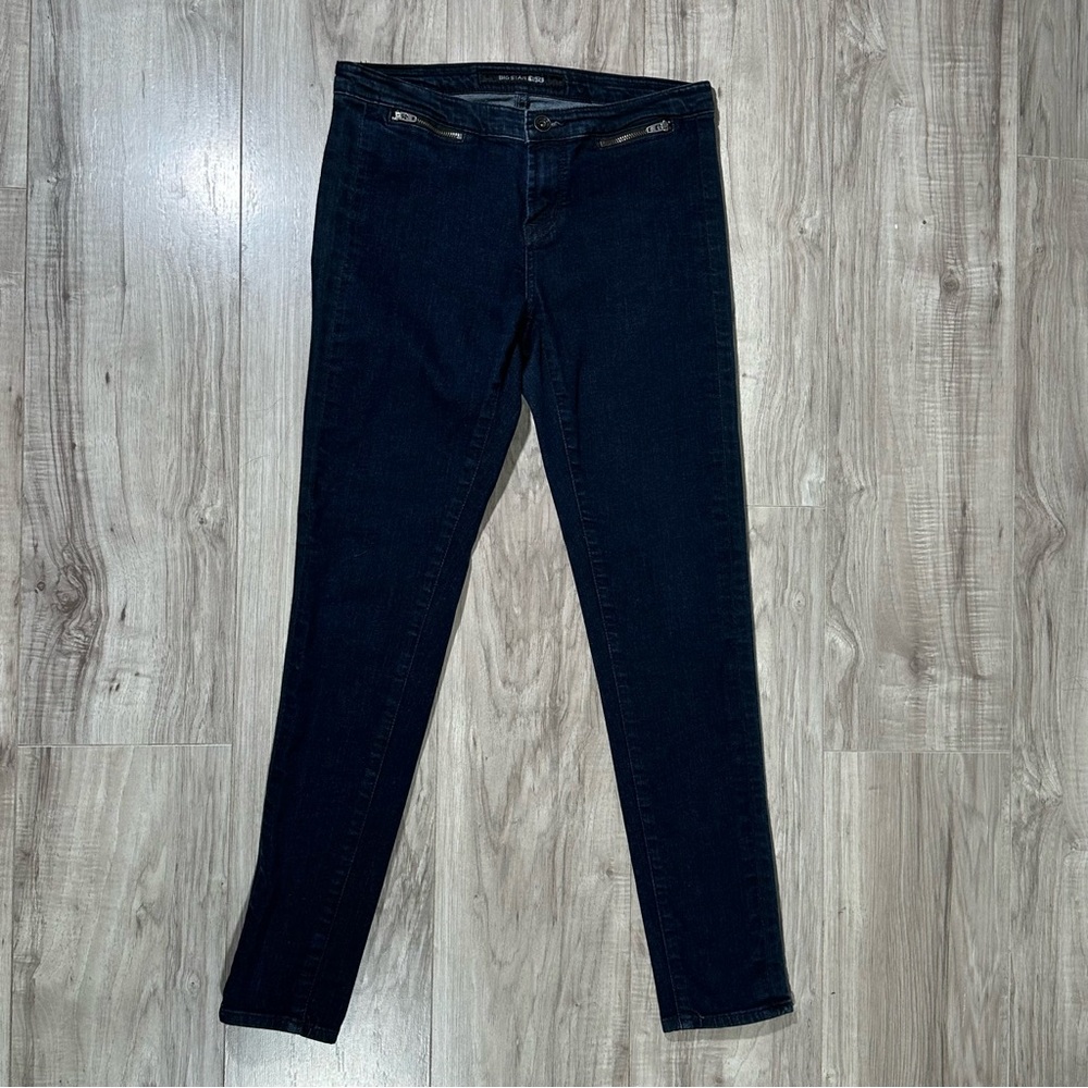 BIG STAR Dark Wash LOW RISE Zipper Pocket Tuxedo Stripe Skinny Jeans 28